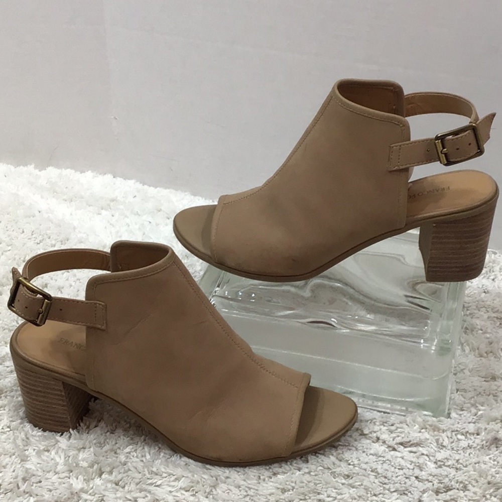 Franco Fortini Aniston tan leather peeptoe booties